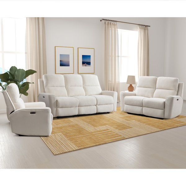 Divona 3 Piece Modern Microfiber Zero Clearance Recliner Power Reclining Living Room Set Recliner Loveseat Sofa Latitude Run